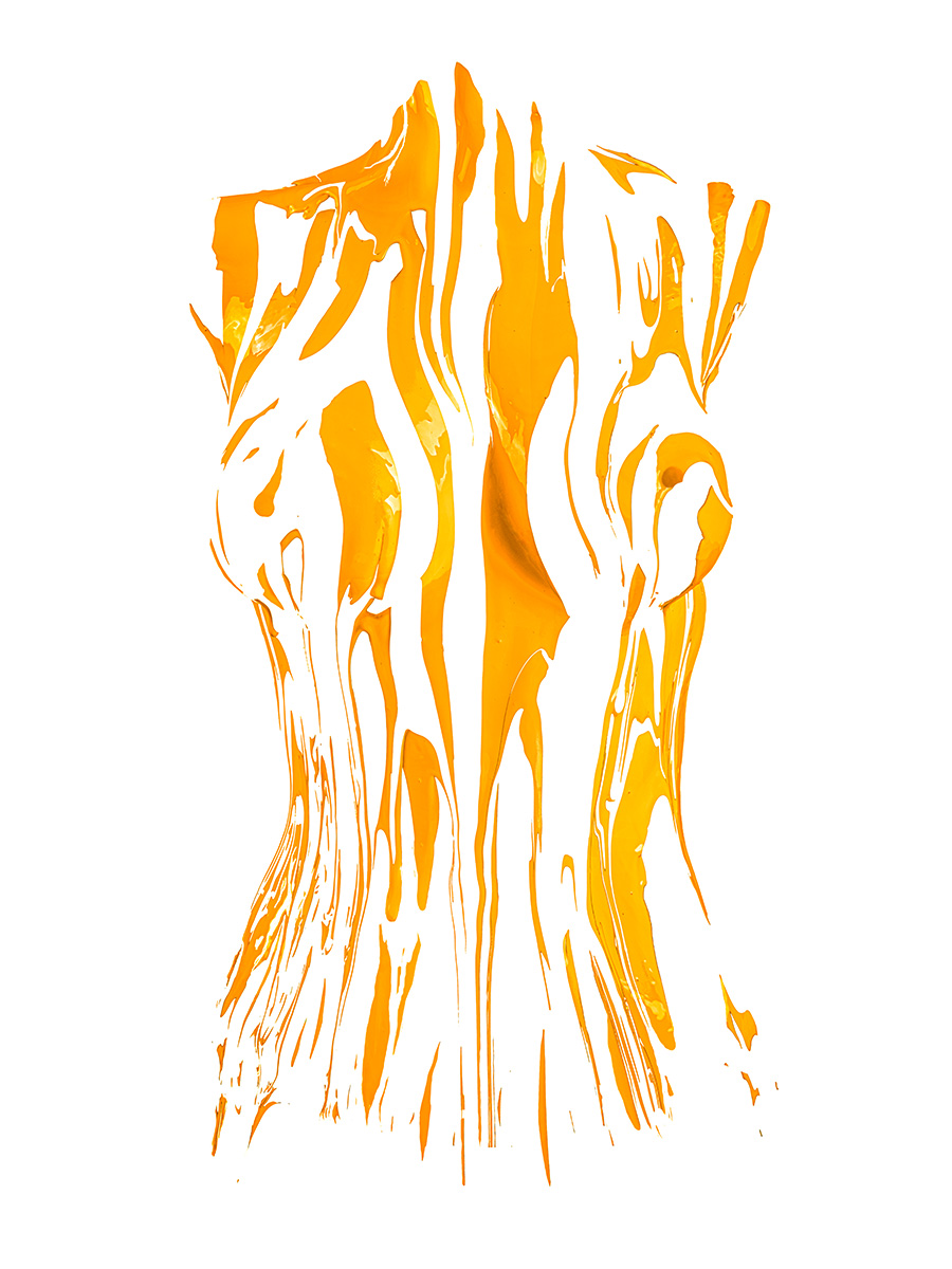 abstrakte ästhetische Aktfotografie Kunst - Farbe . Orange Frauen Torso Körper Galerie Wandbild